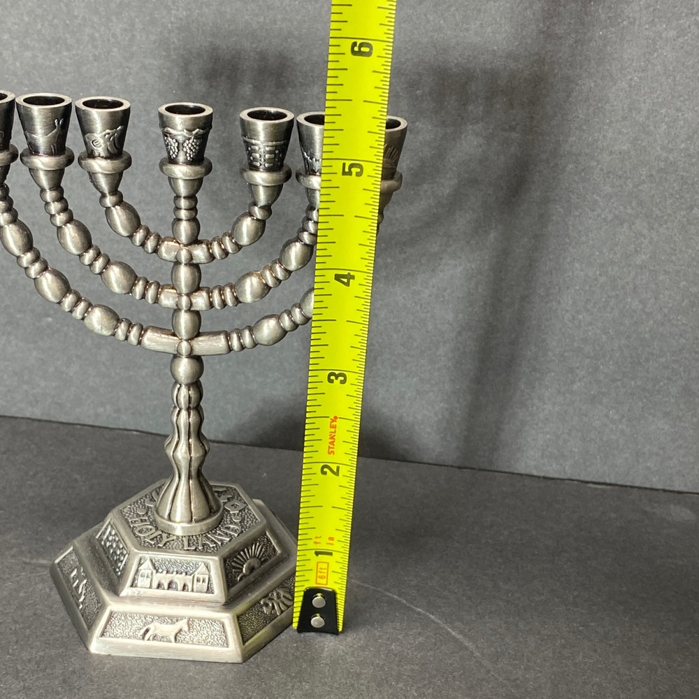 Vintage 12 Tribes of Israel Metal Hanukkah Menorah Jewish Candelabra Religious - Picture 8 of 11
